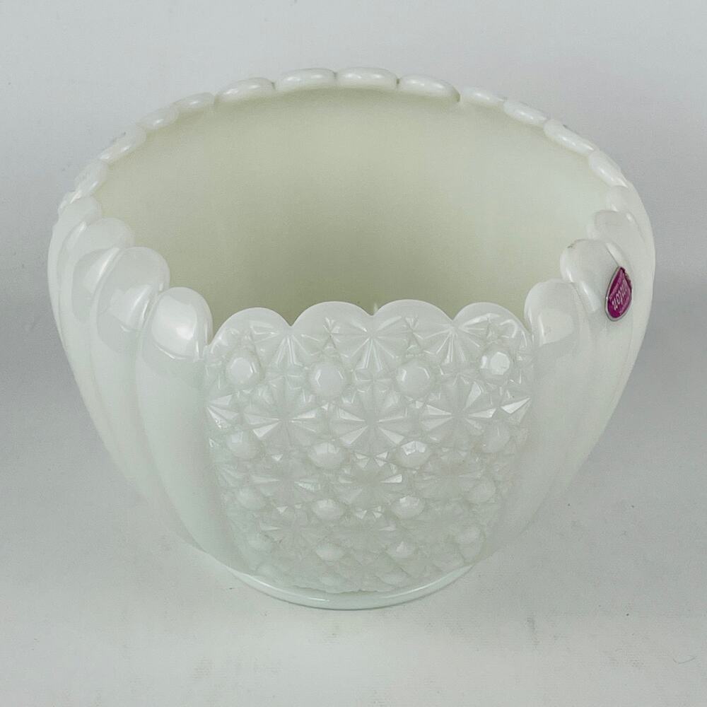 Fenton Art Glass White Milk Glass Rose Bowl Textured Daisy and Button Pattern